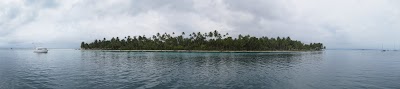 A 16 photo panorama of the island we built our bonfire on. On the very far right, just before the yachts is the tiny 2-tree island we found the sunken yacht off. IMG_3347-IMG_3363.jpg