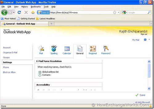 from the Outlook Web App