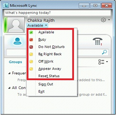 Presence states in Lync 2010 client