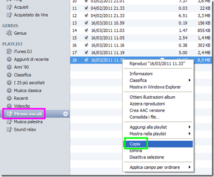 Salvare memo vocali sul PC da iTunes