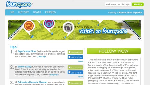 Pennsylvania lanza su pagina en Foursquare