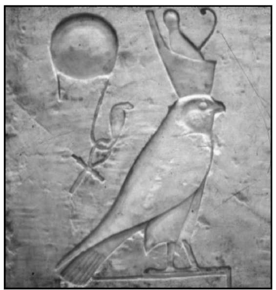 First Dynasty stone representation of Horus, the divine patron of kings, wearing the Red Crown of Lower Egypt. Atlantean culture-bearers arriving at the Nile Delta were known as "Followers of Horus."