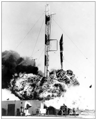 The first attempt to launch the Vanguard satellite, onDecember6,1957, failed when the rocket exploded on the launch pad. (NASA)