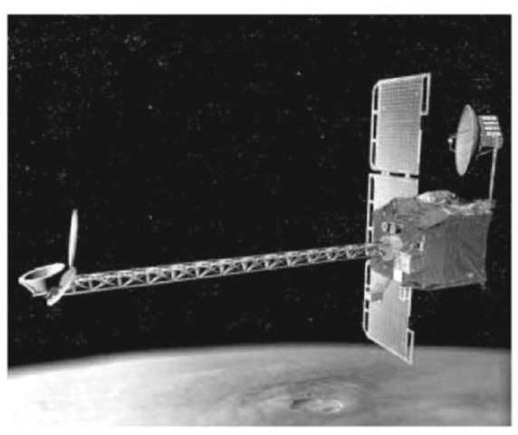 Mars Odyssey has a mass of 758 kg and carries scientific instruments, including a thermal emission imaging system, a gamma-ray spectrometer, and a Mars radiative environment experiment. It arrived at Mars in late 2001. The Odyssey orbiter's mission is to determine the planet's surface composition; detect water and shallow, buried ice; and to study the radiation environment. In May, 2002 Odyssey scientists announced that their instruments had detected enormous quantities of water ice just below Mars surface. It has long been thought that Mars' surface consists of rock, soil, and icy material, but the exact composition is largely unknown. Odyssey will help identify soil minerals and surface rocks, and it will study small-scale geologic processes, as well as future landing-site characteristics. By measuring the amount of hydrogen in the entire planet's upper meter of soil, the spacecraft will uncover the amount of water available for future exploration and also more clues about Mars' climatic history. The orbiter will also collect radiation data to help assess risks to future human explorers, and it will act as a communications relay for future Mars Landers.