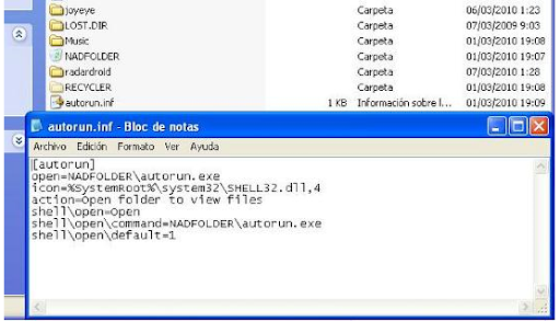 Vodafone Malware This screenshot shows that the malware found on the second HTC Magic from Vodafone is named AUTORUN.EXE and stored in a hidden folder directory named "NADFOLDER" as the malware found earlier.
