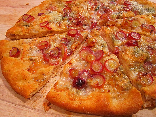 Flatbread with Gorgonzola, Grapes and Rosemary