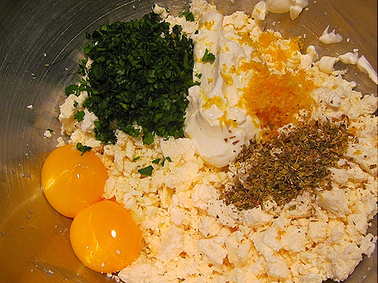 Feta, Yogurt, Parsley, Oregano, Lemon, Egg Yolks, Salt & Pepper