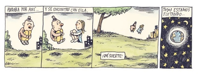 pareja flotando chiste humor gráfico comic