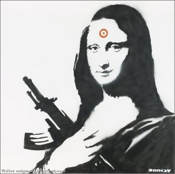 Banksy, Mona Lisa avec une AK 47 - 2000 - peinture aérosol au pochoir.