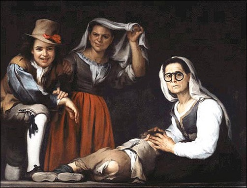 Bartolomeo Esteban Murillo, Quatre personnages sur une marche d'escalier 1655 Bartolomeo Esteban Murillo, Quatre personnages sur une marche d'escalier 1655
