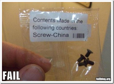 Made in Screw China Label Fail.