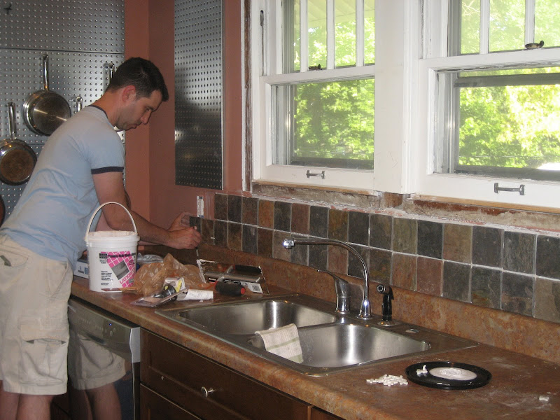Working on the backsplash.