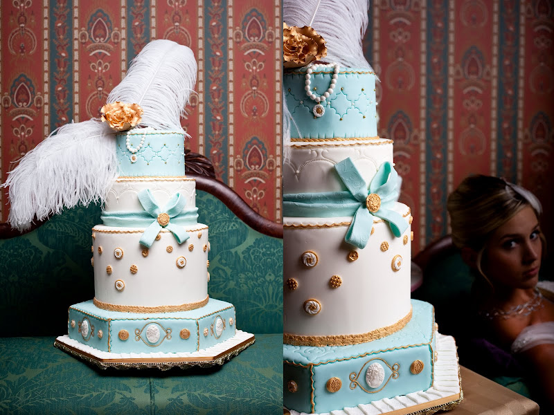 Vintage-wedding-cake-with-feathers Paris inspired wedding cake - Rowell Photography