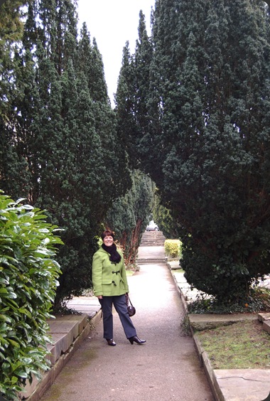 Brenda in the graveyard of a little church in Asaph. 14/02/2010