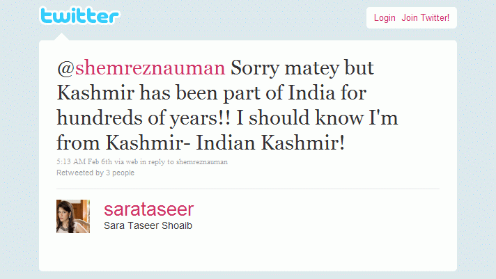 Tweets of a prominents pakistani voicing her opinion about pakistan's stand about the state of Jammu & Kashmir