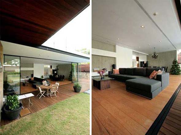 modern minimalist interior wooden glass house