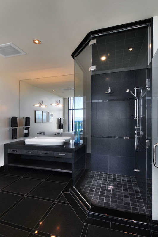 modern luxury black bathroom interior