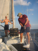 hitting golf balls off the foc'sle in the Deleware Bay