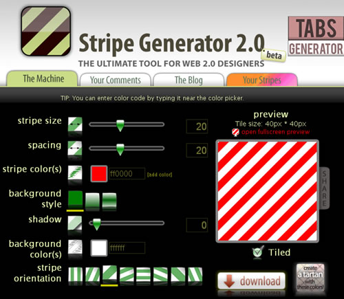 Strip Generator - stripe stripes diagonal texture seamless background image tiled tile tiles web 2.0 webdesign wallpaper ajax generator