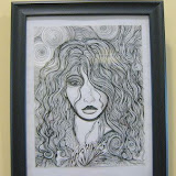 Drawing of Head of a Woman with Long Curly Hair by Lisa Rose