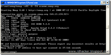 NMAP running on Windows XP command prompt NMAP running on Windows XP command prompt