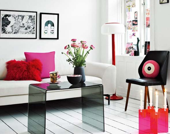 minimalist pink furniture living room design