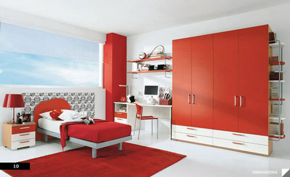 modern red teen bedroom interior layout design