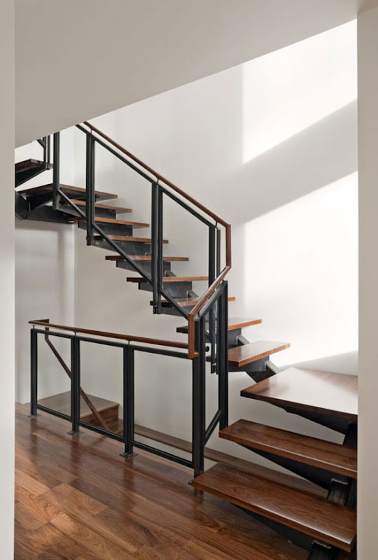 minimalist wooden stairs design in modern residence architecture