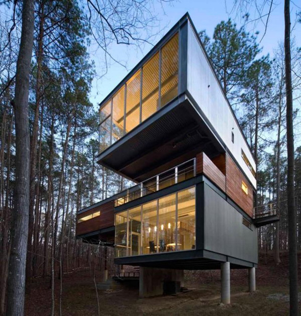 modern slope concrete forest homes design