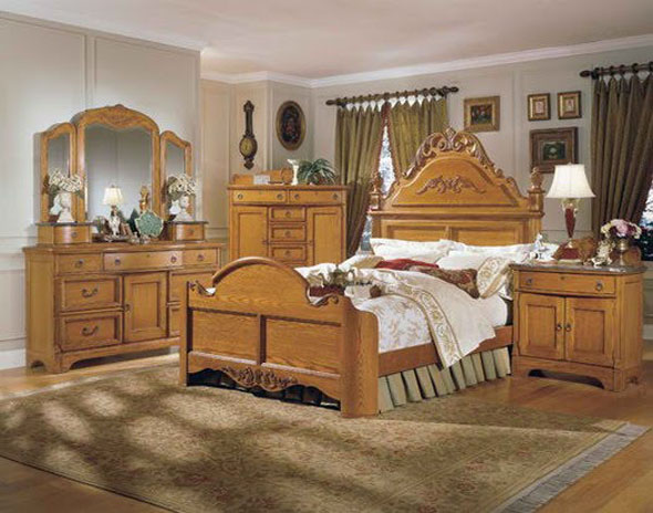 luxury classic wooden bedroom decorating design