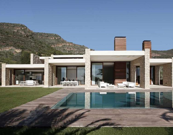 Amazing Stone Prefab Home Architectural Design with Infinity Swimming Pool