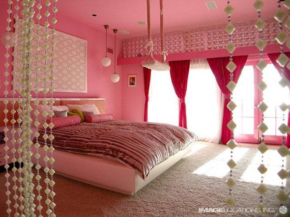 extremely colorful pink master bedroom design
