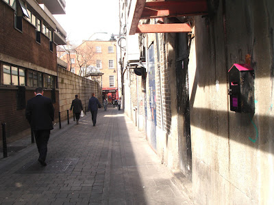 A view down Palace Street, Dublin with the postbox on the wall.