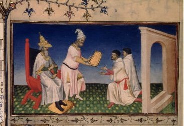 [pintura do início do século XV, representa o imperador momgol Kublai Khan,, presenteando o mercador e viajante Marco Polo[6].jpg]
