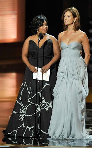 LOS ANGELES, CA - SEPTEMBER 20: Actresses Chandra Wilson (L) and Kate Walsh present the Outstanding Lead Actress In A Miniseries Or A Movie award onstage during the 61st Primetime Emmy Awards held at the Nokia Theatre on September 20, 2009 in Los Angeles, California. (Photo by Kevin Winter/Getty Images) *** Local Caption *** Chandra Wilson;Kate Walsh