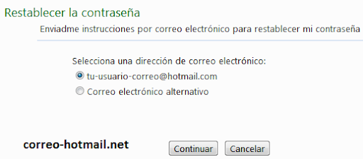 Restablecer contraseña Hotmail correo
