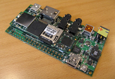 The Gusmtix Overo Fire embedded computer mounted on a Summit expansion board.