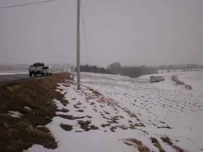 Pickup with livestock trailer off the road south of Quebec on Highway 5 Sunday afternoon.