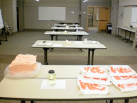 Lab tables set up at the "Explore Engineering" event at Pella Corporation