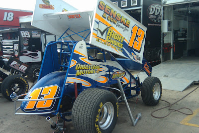 Mark Dobmeier's car in the pits before racing on Saturday.  Dobmeier captured the 410 A-Main at the Knoxville Raceway on Saturday Night.