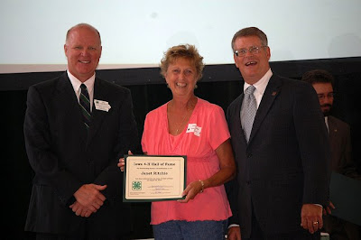 L to R - Iowa 4-H President Bill Tomlinson, Inductee Janet Ritchie of Knoxville and State 4-H Director Dr. Chuck Morris (Photo Courtesy of the Iowa 4-H Foundation)