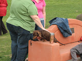 Franzi thought she saw food on the bench. No such luck.