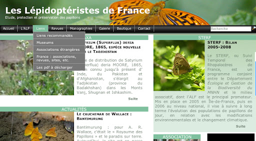 De l'utilisation du site www.lepidofrance.fr - 1. Choix d'un menu déroulant ; exemple : dans le menu "liens", le sous-menu "liens recommandés"