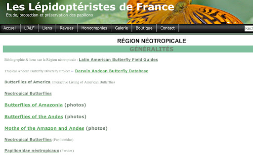 De l'utilisation du site www.lepidofrance.fr - 4. ... on obtient les liens vers des sites internet consacrés aux lépidoptères de la région néotropicale