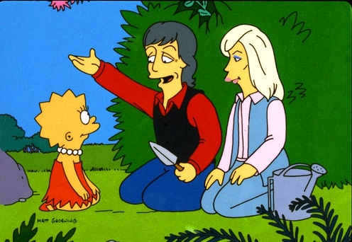 Lisa con Paul McCartney y su esposa Linda en el episodio \"Lisa la vegetariana\" de 1995