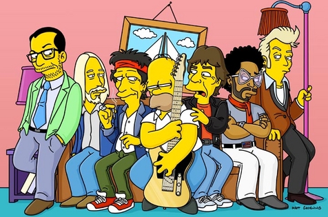 Elvis Costello, Tom Petty, Keith Richards, Mick Jagger, Lenny Kravitz y Brian Setzer en un episodio del 2002