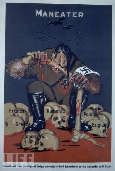 Imagen publicada el 1-01-1942 mostrando a Hitler como un canibal insaciable