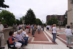 Tourgoers ouside the Howlett building.