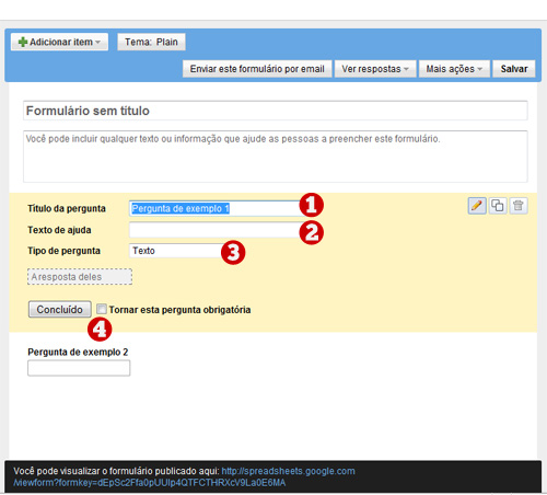 Fomulário de contato no blogger com o google docs