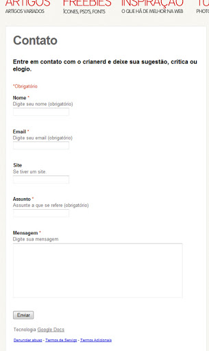 Fomulário de contato no blogger com o google docs